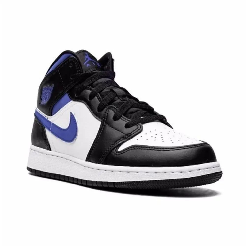 Air Jordan Nike 1 Mid Racer Blue Black White Sneakers Size 5,5Y